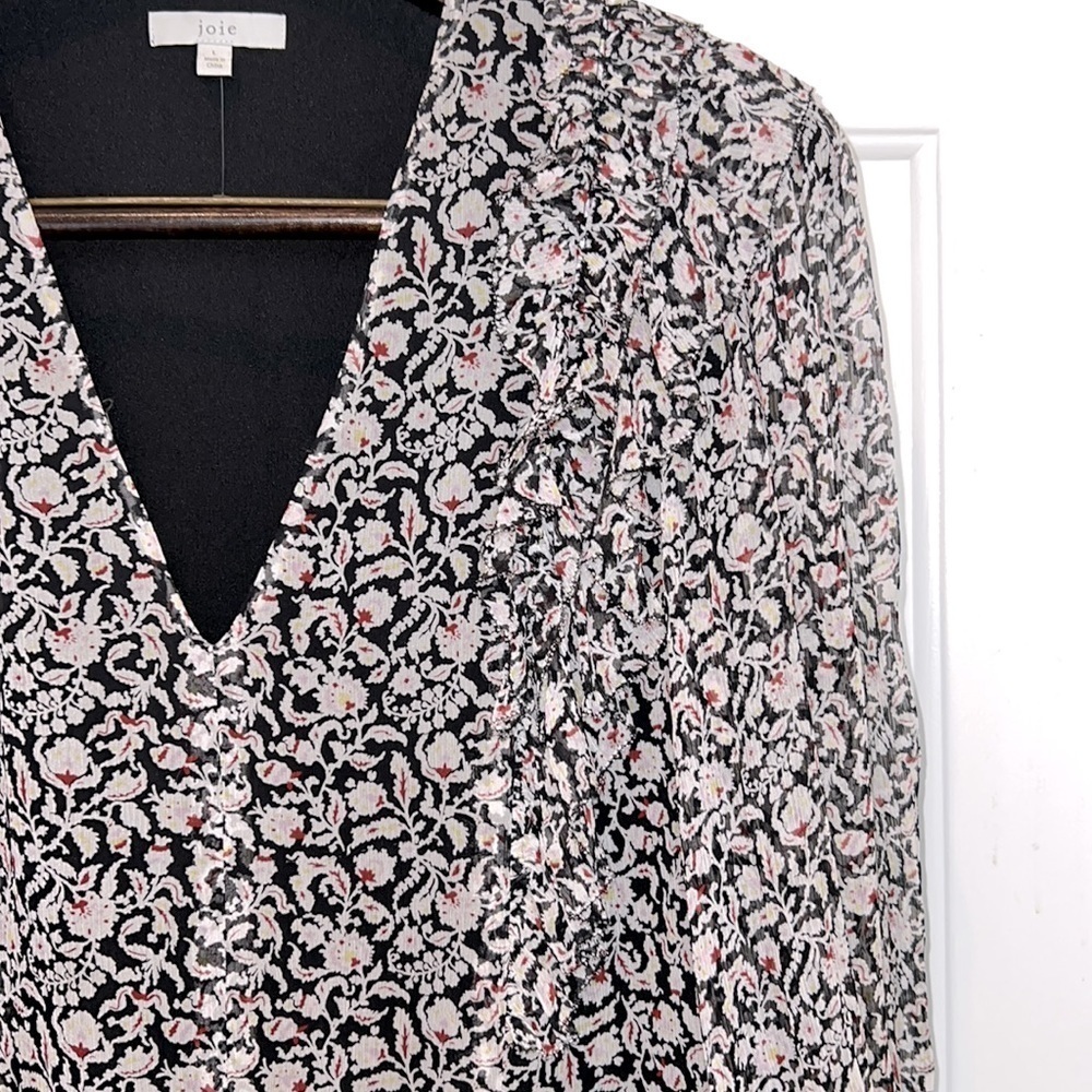 Joie Tobey Dress Boho Midi Floral Ruffle Size Large Black, White, Red NWOT - Picture 8 of 16